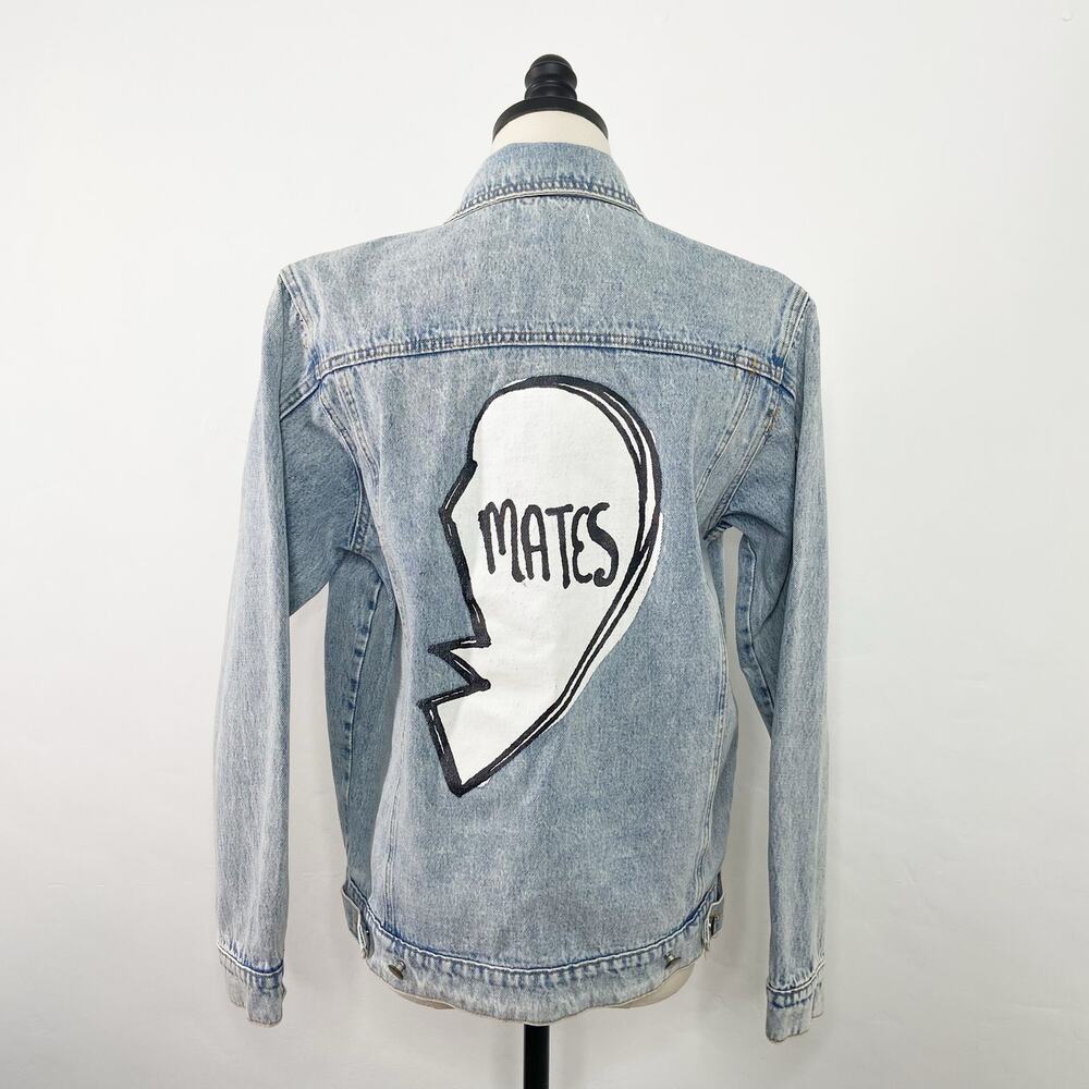 Honey Punch Soul Mates Denim Jacket Blue Patches Festival Concert Boho Size S - Picture 8 of 15